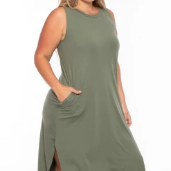 Zenana Plus Size Tank Maxi T-Shirt Dress - Olive Dresses
