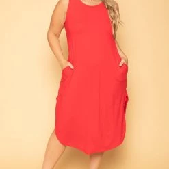 Zenana Plus Size Tank Maxi T-Shirt Dress - Red New Arrivals