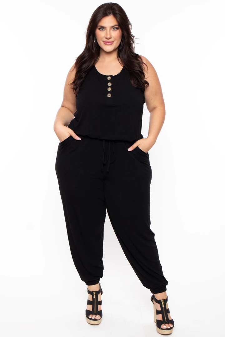 Zenana Plus Size Zelda Button Up Lounge Jumpsuit - Black Party Jumpsuilts 3 Zenana Plus Size Zelda Button Up Lounge Jumpsuit - Black Party Jumpsuilts