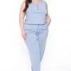 Zenana Party Jumpsuilts Plus Size Zelda Button Up Lounge Jumpsuit - Ash Blue