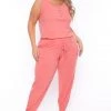 Zenana Party Jumpsuilts Plus Size Zelda Button Up Lounge Jumpsuit - Deep Coral