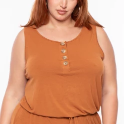 Zenana Plus Size Zelda Button Up Lounge Jumpsuit - Rust Party Jumpsuilts