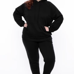 Zenana Plus Size Annie Cozy Hoodie Set - Black Matching Sets
