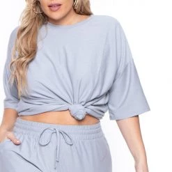 Zenana Sets Plus Size Dee Lounge Set- Light Gray