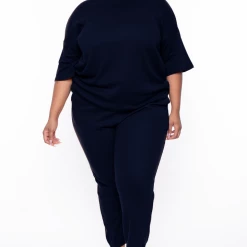 Zenana Plus Size Camila Top & Pants Set -Navy Matching Sets
