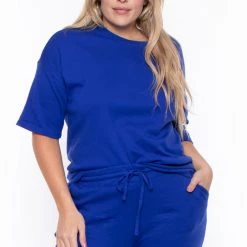Zenana Plus Size Camila Matching Lounge Set - Royal Blue