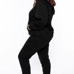 Zenana Plus Size Annie Cozy Hoodie Set - Black Matching Sets