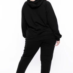 Zenana Plus Size Annie Cozy Hoodie Set - Black Matching Sets