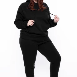 Zenana Plus Size Annie Cozy Hoodie Set - Black Matching Sets