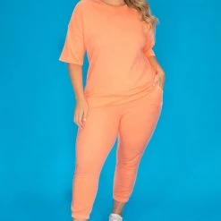Zenana New Arrivals Plus Size Camila Matching Lounge Set - Neon Orange