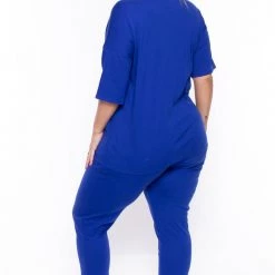 Zenana Plus Size Camila Matching Lounge Set - Royal Blue