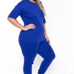 Zenana Plus Size Camila Matching Lounge Set - Royal Blue