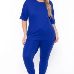 Zenana Plus Size Camila Matching Lounge Set - Royal Blue