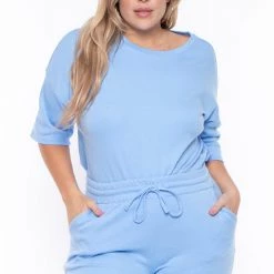 Zenana Sets Plus Size Camila Matching Lounge Set - Spring Blue