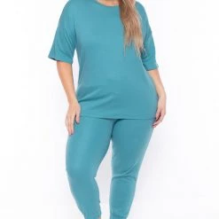 Zenana Plus Size Camila Matching Lounge Set - Teal Sets