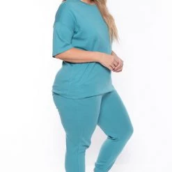 Zenana Plus Size Camila Matching Lounge Set - Teal Sets 10 Zenana Plus Size Camila Matching Lounge Set - Teal Sets
