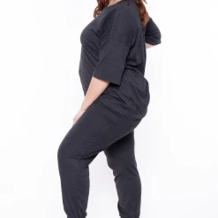 Zenana Plus Size Camila Top & Pants Set - Charcoal Matching Sets