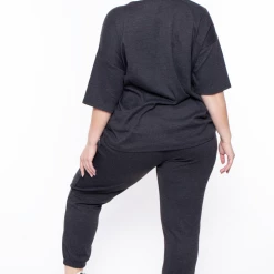 Zenana Plus Size Camila Top & Pants Set - Charcoal Matching Sets