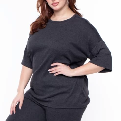 Zenana Plus Size Camila Top & Pants Set - Charcoal Matching Sets
