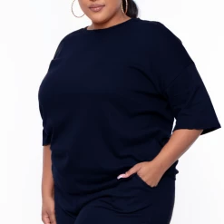 Zenana Plus Size Camila Top & Pants Set -Navy Matching Sets