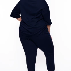 Zenana Plus Size Camila Top & Pants Set -Navy Matching Sets