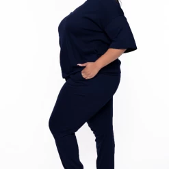 Zenana Plus Size Camila Top & Pants Set -Navy Matching Sets