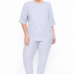 Zenana Plus Size Dee Lounge Set- Heather Grey