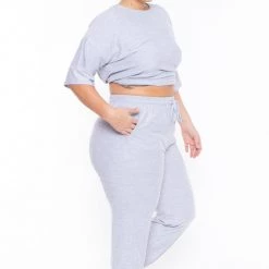 Zenana Plus Size Dee Lounge Set- Heather Grey