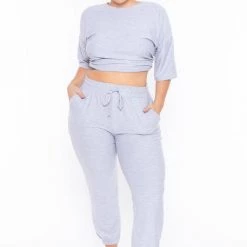 Zenana Plus Size Dee Lounge Set- Heather Grey