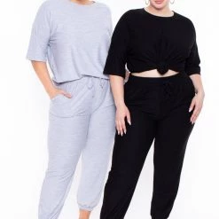 Zenana Plus Size Dee Lounge Set- Heather Grey