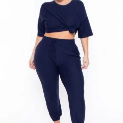 Zenana Plus Size Dee Lounge Set- Navy Sets