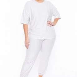 Zenana Sets Plus Size Dee Lounge Set- Off White