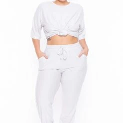 Zenana Sets Plus Size Dee Lounge Set- Off White