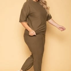 Zenana Plus Size Dee Lounge Set- Olive Sets