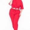 Zenana Sets Plus Size Dee Lounge Set- Red