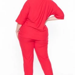 Zenana Sets Plus Size Dee Lounge Set- Red