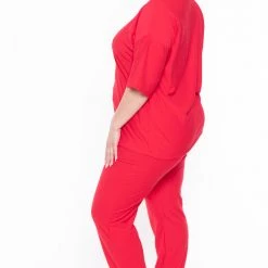 Zenana Sets Plus Size Dee Lounge Set- Red