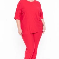 Zenana Sets Plus Size Dee Lounge Set- Red