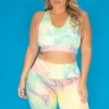 Zenana New Arrivals Plus Size Gabi Tie Dye Biker Shorts Set - Neon Green
