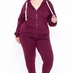 Zenana Plus Size Zoe Lounge Set - Burgundy