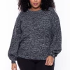 Zenana Plus Size Heathered Sweater - Black Tops
