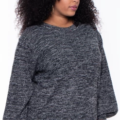 Zenana Plus Size Heathered Sweater - Black Tops