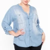 Zenana Plus Size Oaklynn Denim Top- Light Wash Blue Tops